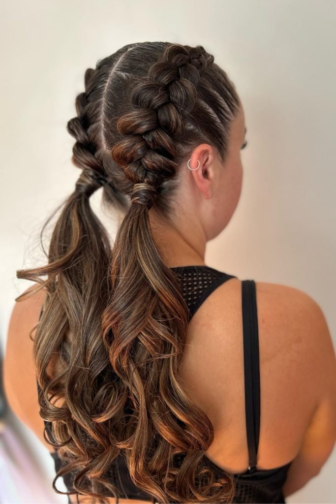 Dutch Braids with Wavy Ponytails