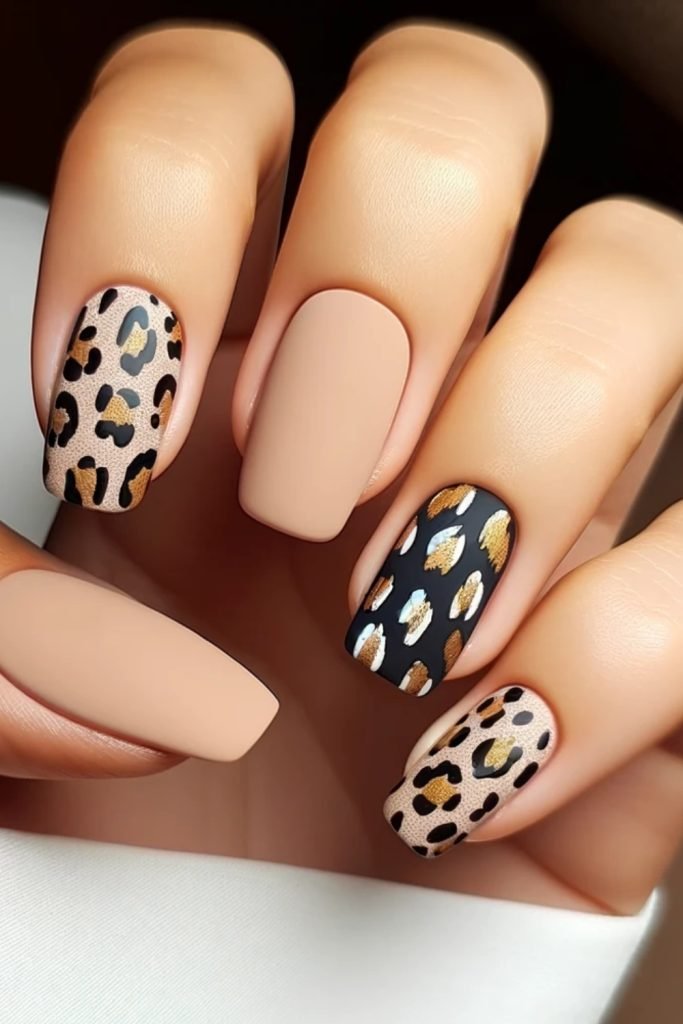 Leopard Print Accents Nail Design