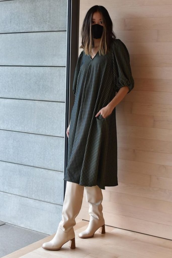 Minimalist Midi Dress with Statement Boots