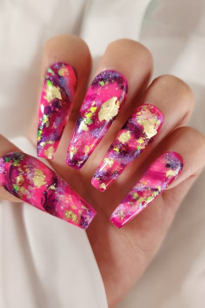 Mosaic Neon Pink Nails