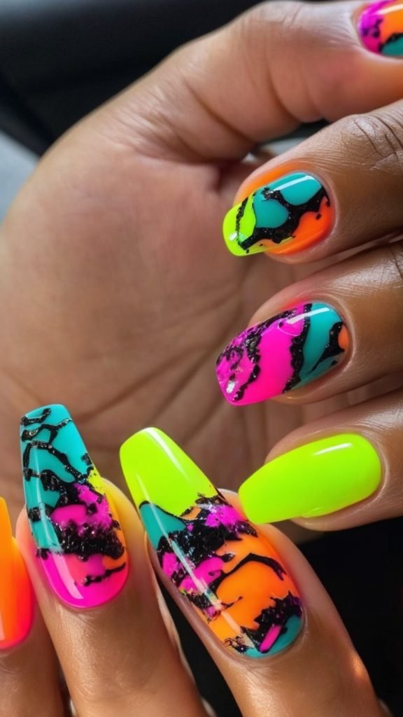 Neon Splash Nail Design