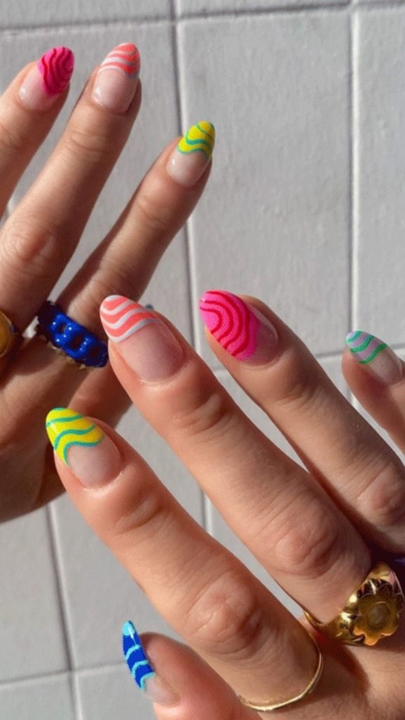 Rainbow Squiggles Nail Design