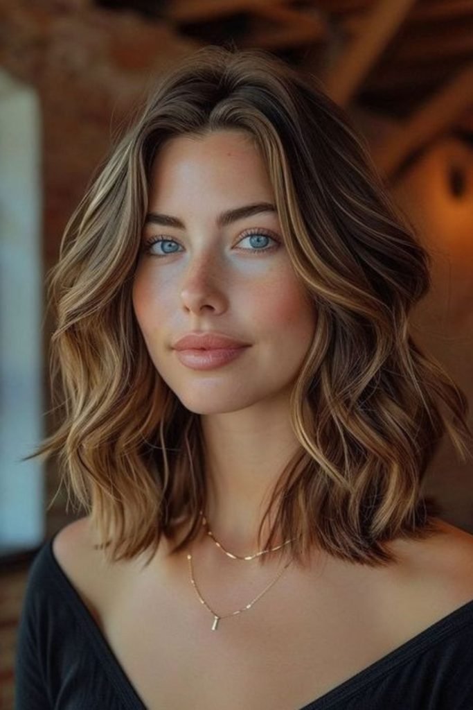 7. Wavy Lob with Face Framing Layers
