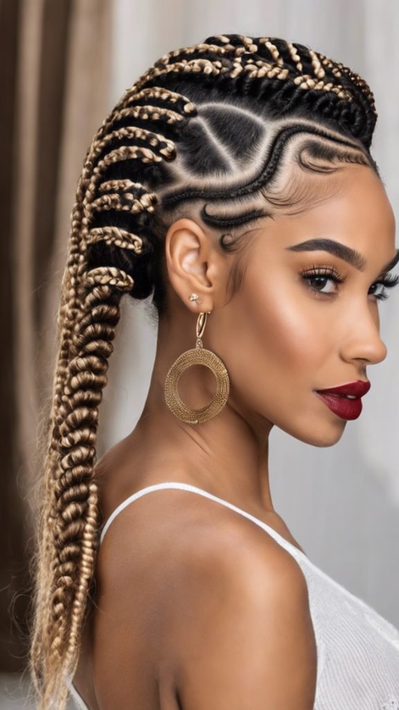 8. Cornrows with Curved Partings