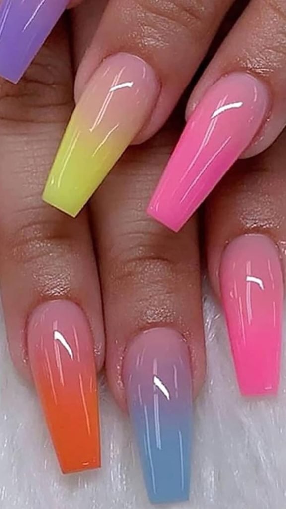Rainbow Acrylic Nails Coffin Design