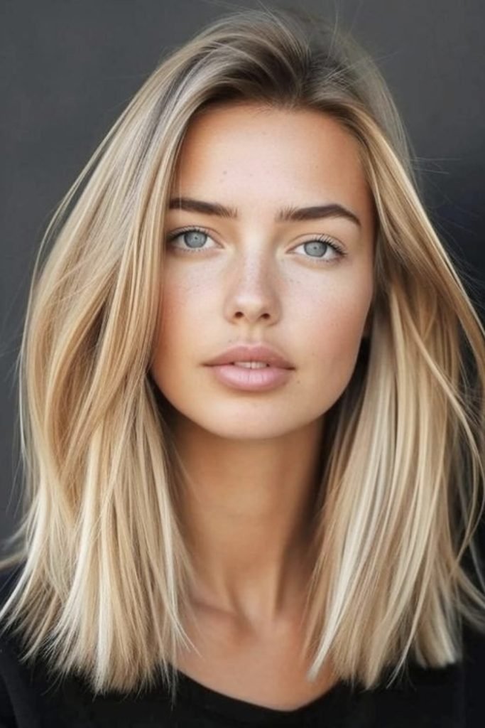 Sleek Mid-Length Blonde Haircut with Subtle Layers