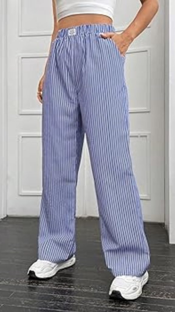 Vertical Striped Letter Patched Detail Pants