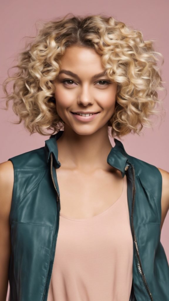 Curly Bob with Subtle Blonde Accent