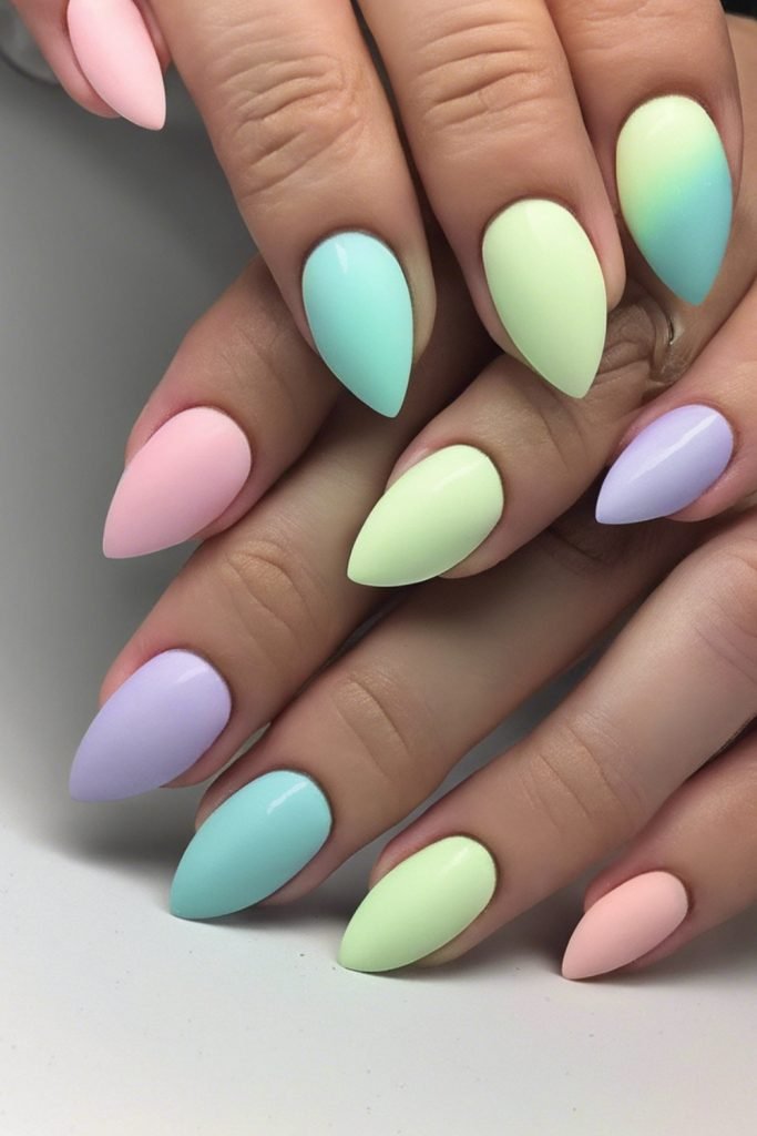 Matte Pastel Rainbow Nails