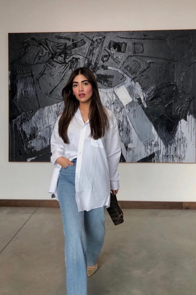 Oversized Shirt with Wide-Leg Jeans