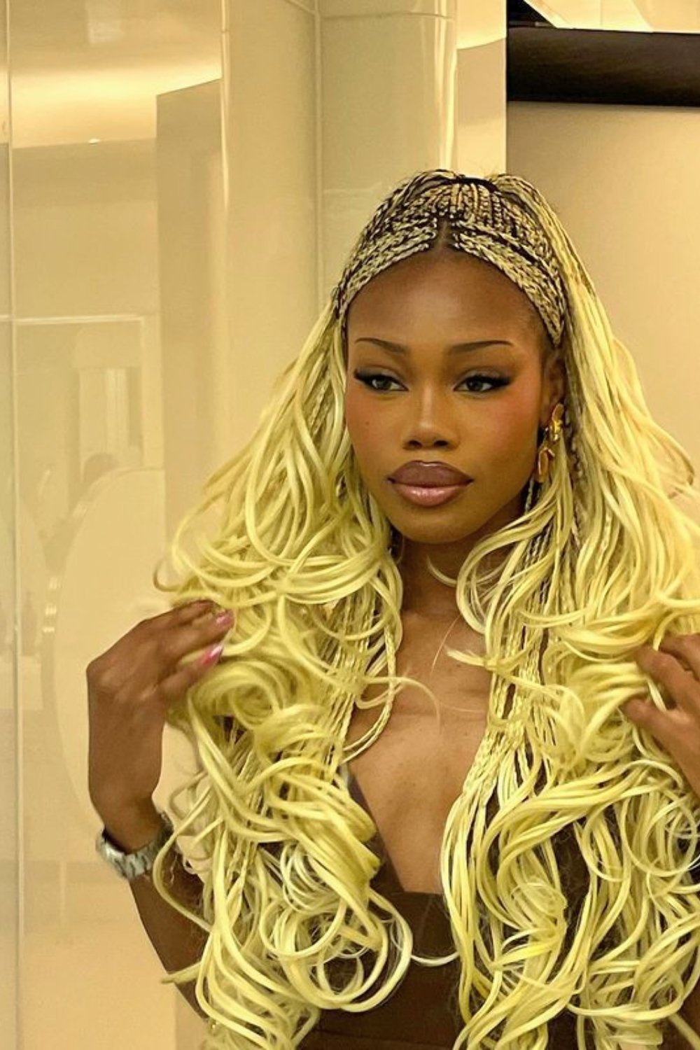 Platinum Blonde French Curls with Braids